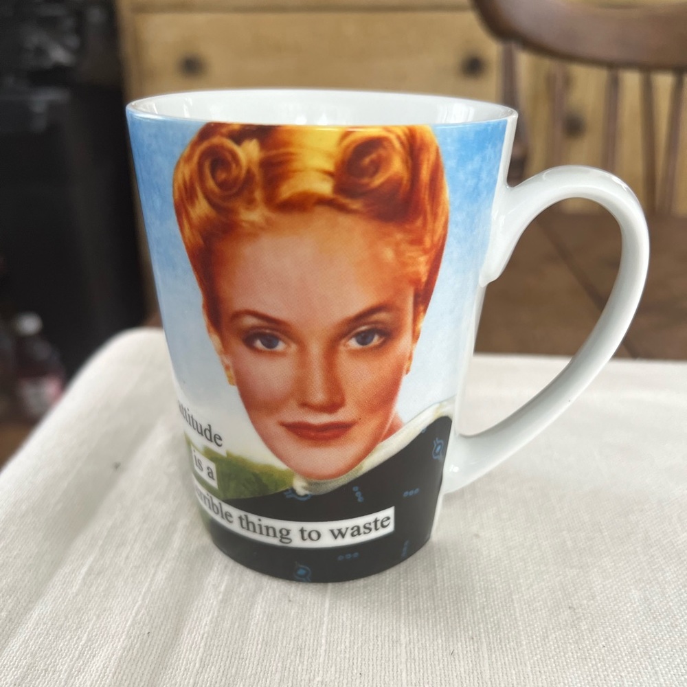 Anne Taintor Coffee Mug Tea Cup "an attitude is a terrible thing to waste"